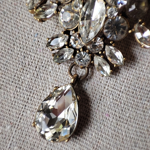 J. Crew Art Deco Revival Brass Tone Clear Stone Statement Necklace Reproduction - Picture 8 of 16